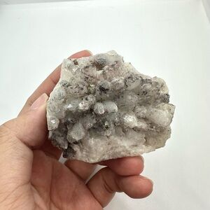 Quartz Crystal Cluster with Cubic Pyrite and Hematite Inclusions, 136g, 2.5”